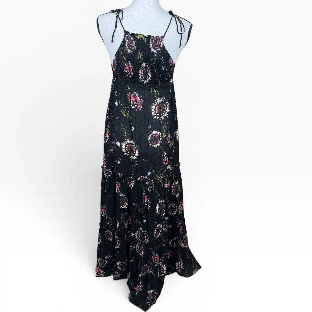 Intimately Free People Garden Party Maxi Dress Womens‎ XS Black Floral Smocked